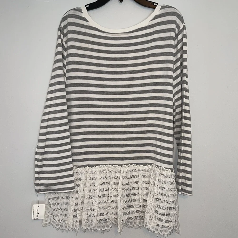 NWT Maison Jules Women’s Knit Shirt w/Bottom Lace & 3/4 Sleeve Size Large - Picture 5 of 10